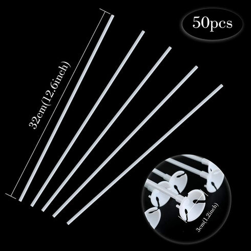 PP OPOUNT 50 Pieces Balloon Sticks, Upgraded Version White Holders with Cups for Party Decoration