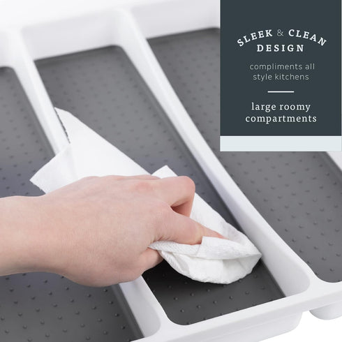 Masirs No-Slip Silverware Tray Organizer, 2-PIECE with 9-SECTIONS for Different Kitchen Utensil and Cutlery Sizes