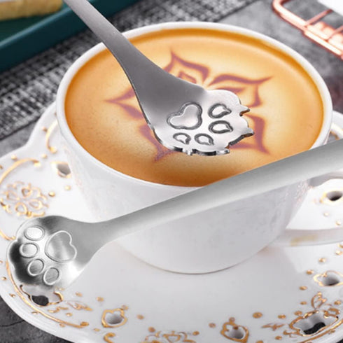 Small Hollow Out Stainless Steel Cat Paw Coffee Teaspoon, Dessert Spoon, Appetizer Tableware Spoon for Kitchen