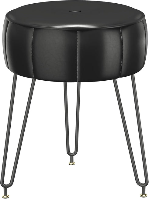 YMYNY Vanity Stool, Pumpkin Style Faux Leather Pouf, Modern Multifunctional Make-up Stool