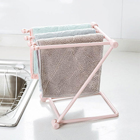 Countertop Dishcloth Drying Rack for Kitchen, 4 Arms Folding Dishcloth Holder, Vertical Hand Towel Stand, Kitchen Rag Holder, Dishcloth Storage Rack, Dish Rag Cloth Holder for Home(Light Pink)