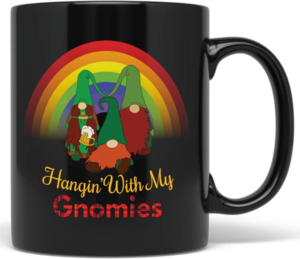 PixiDoodle St Patrick's Day Leprechaun Garden Gnome Coffee Mug, 11 oz, Black