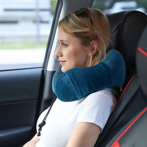 Memory Foam Neck Pillow with 360-Degree Head Support, Lightweight Travel Airplane Pillow with Storage Bag for Sleeping,