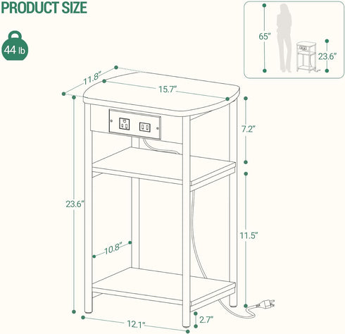 3 ET05205B Hzuaneri End Tables with Charging Station, Tier Side Table with Charging Station, End Table with USB Ports