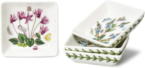 Portmeirion Botanic Garden Mini Square Dish Set of 4, 3", Assorted Florals Motif, Durable Porcelain