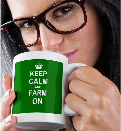 3dRose Keep Calm and Farm On Mug, 11 oz, Black/White