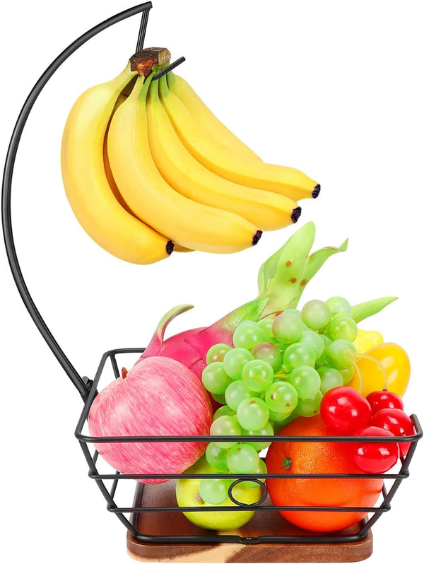 Countertop Fruit Basket Bowl with Banana Hanger, Modern Vegetable Storage with Tree Holder for Kitchen Dining Table