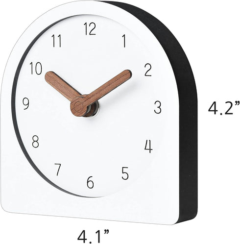 Wooden Silent Non-Ticking Battery Operated Decorative Mini Analog Clock, White for Home Office Living Room