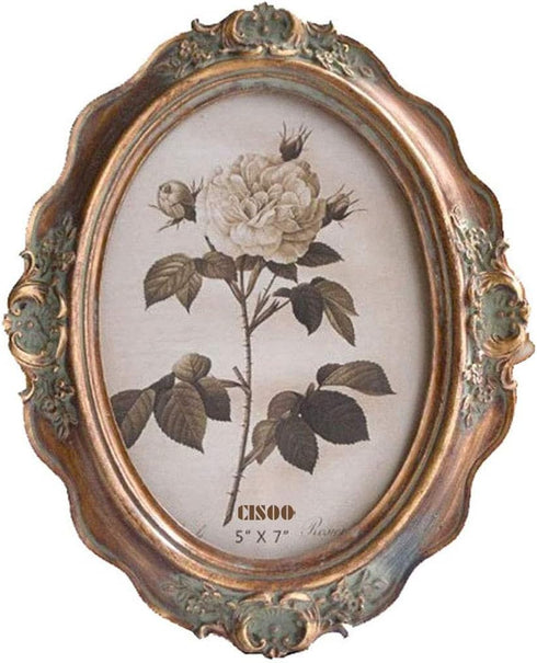CISOO Vintage Oval Picture Frame 5x7 Antique Photo Frame for Table Top Display and Wall Hanging (Bronze Gold)