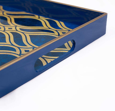 15.7" 10.2" 1.57" MAONAME Blue Decorative Tray with Handles, Plastic Serving Tray for Coffee Table, Marbling