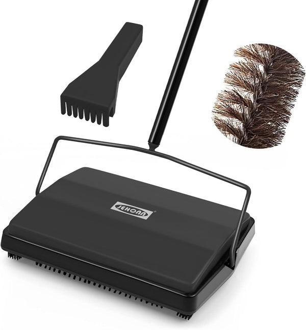 JEHONN Manual Carpet Floor Sweeper, Non Electric Horsehair Rug Roller Brush for Cleaning Pet Hair