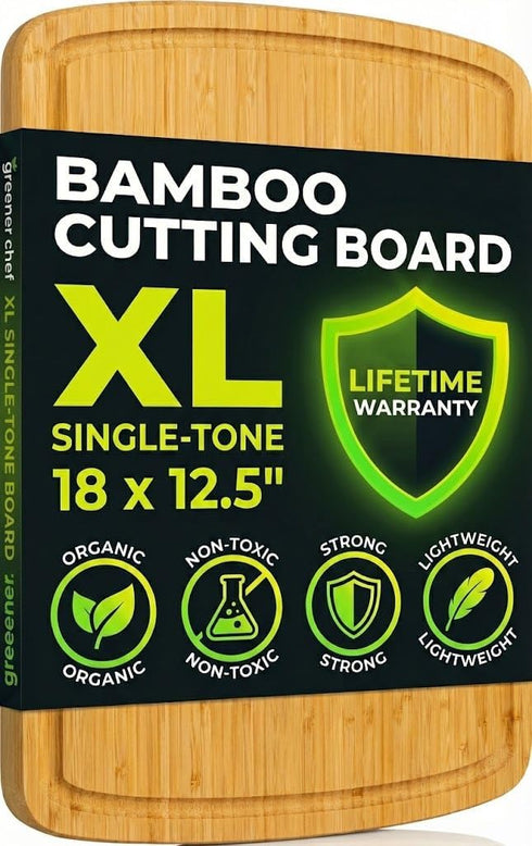 GREENER CHEF 18 Inch Extra Large Bamboo Cutting Board with Lifetime Replacements