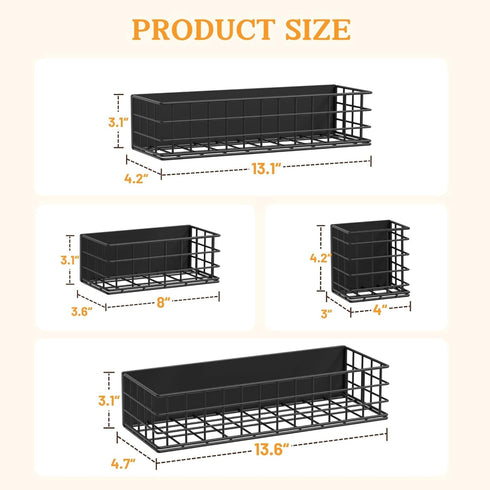 4-Pack Ofiray-home Magnetic Fridge Shelf, Metal Strong Magnet Rack, Space Saving Spice Organizer, Utensil Holder, Fruit