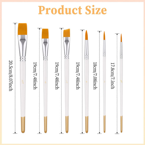 Cake Painting Brushes, 6Pcs Food Paint Brush with White Pole Nylon Hair for Cake Decorating, DIY Multifunction Cookie