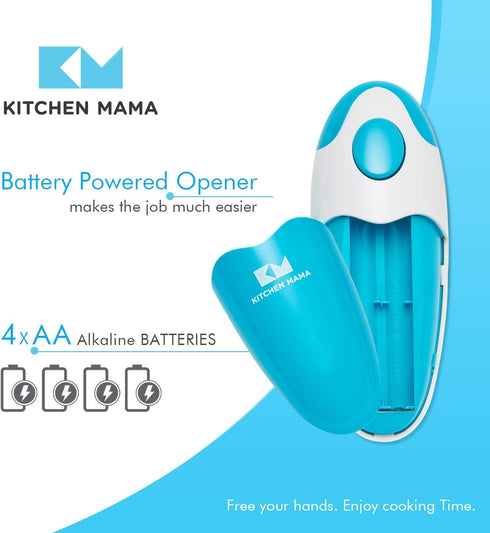 Kitchen Mama Auto Electric Can Opener, Safe, Easy One Touch, Battery Operated, Cordless, for Seniors with Arthritis