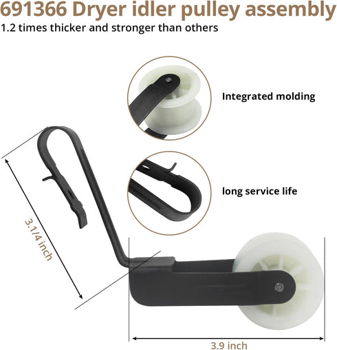 Compatible Dryer Belt Pulley Kit for Whirlpool Models: LER5620KQ1, LEQ9030PQ0, WED6200SW0, WGD5540SQ0