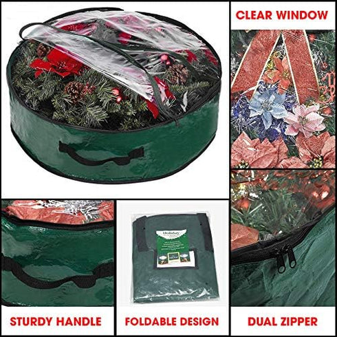 Propik Christmas Wreath Storage Bag - 30" Holiday Container with Clear Window, Tear Resistant Fabric