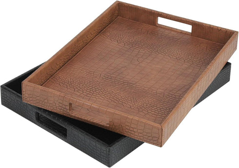 Countertop, 16.2 12.2 2 inches, HofferRuffer Rectangle Serving Tray with Hole Handles for Coffee Table, Breakfast, Tea