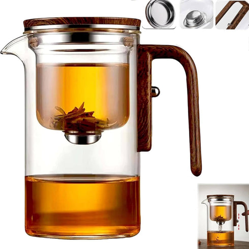 Enchanti Magic Tea Pot, 900ML Water Separation Glass Teapot with Wooden Handle,