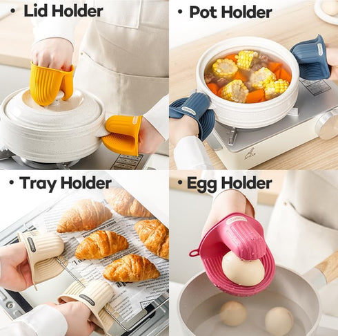 Silicone Oven Mitts - Heat Resistant Mini Oven Gloves and Pot Holders Set for Kitchen, Non Slip Waterproof Pinch Grips