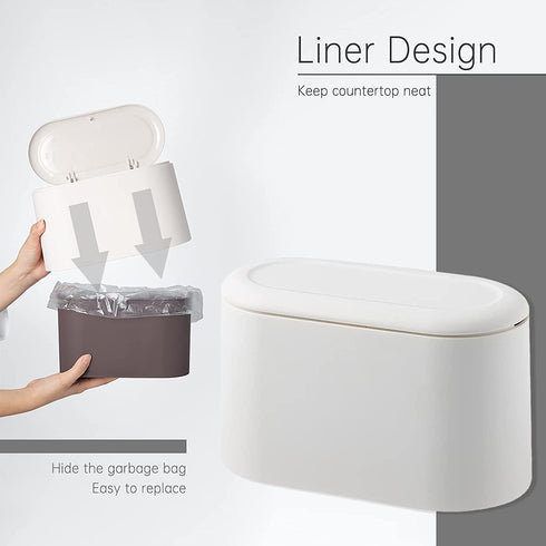 SUBEKYU Mini Trash Can with Lid, Small Desk Trash Can, White, Includes 3 Roll Bags