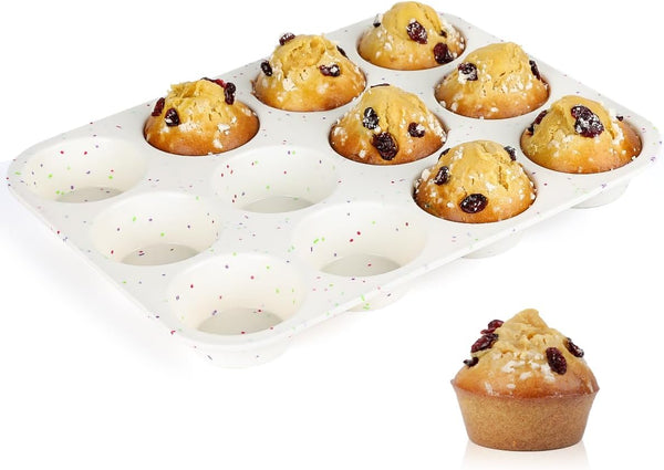 CAKETIME Silicone Muffin Pan, Regular Size for Baking 12 Cups, Non Stick Cupcake Pan, 1 Pack Confetti