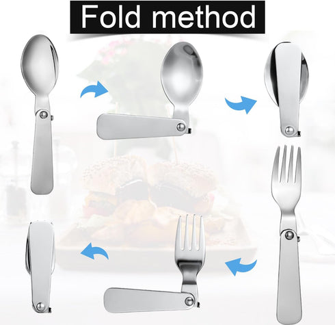 2pcs Folding Spoon & 2pcs Foldable Forks for Thermos Funtainer 10oz Food Jars, Portable Stainless Steel Set