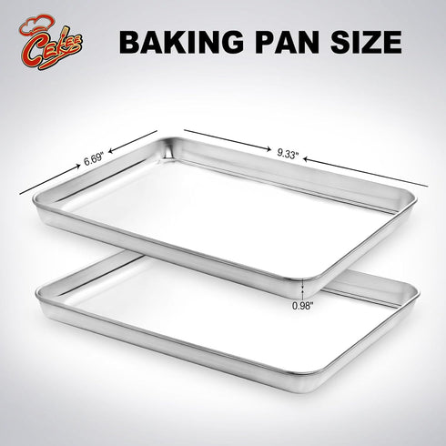 Small Baking Sheet Set of 2, CEKEE Stainless Steel Baking Pan Tray, Cookie Sheet, 9 x 7 x 1 Inch