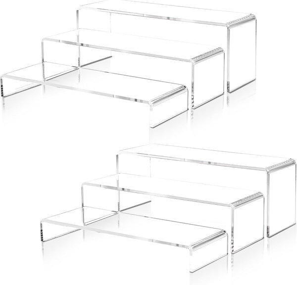 2 Set Large Acrylic Clear Display Risers, 3 Sizes 12" Rectangular Showcase