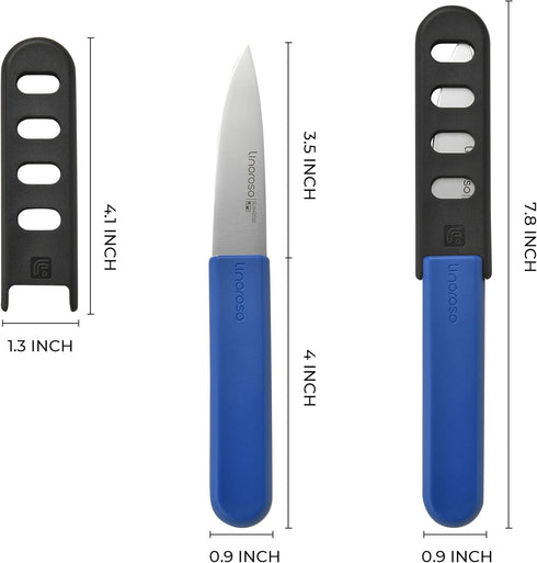 linoroso Paring Knife with Cover of 4, Paring Knife Set for Camping, 3.5" Paring Knife Set of Premium Stainless Steel, Ultra Sharp Small Kitchen Knife Set for Cutting and Peeling by linoroso