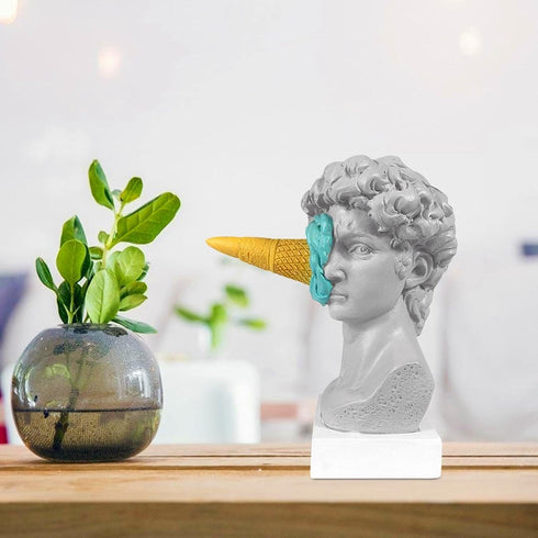 JTZXJJX 6.3 Inch Ice Cream David Head Resin Sculpture Statue for Living Room, Office, Bookshelf, Coffee Table