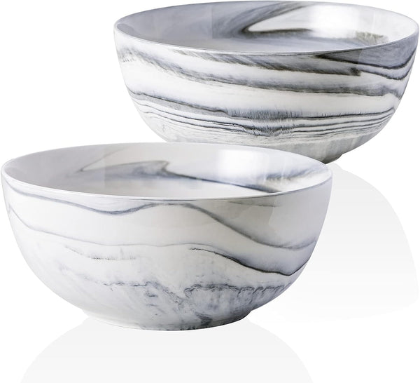 Yundu 9'' Deep and Large Mixing Bowls, 84 oz Porcelain Serving Bowls for Pasta, Fruit, Soup, Salad, Set of 2-Grey