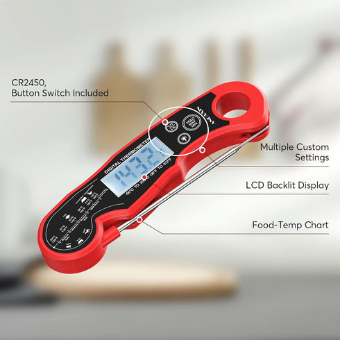 Meat Thermometer Digital for Grilling, ANDAXIN Waterproof Ultra-Fast Instant Read Food Thermometer (Red/Black)