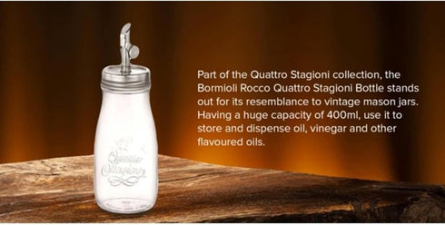 13.5 Oz Bormioli Rocco Quattro Stagioni, Olive Oil Dispensers with Weighted Pourer, Durable Glass, Made in Italy