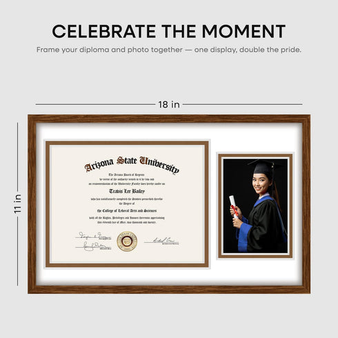 11x18 11 18 8.5 11 5x7 Set 1 Homeforia Brown Diploma Frame with Photo, High End Oak x Certificate Wood Frame with Mat x