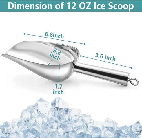 TeamFar 12oz Ice Scoop, Stainless Steel Food Scoop for Bar Kitchen Party, Multifunction & Easy Storage, Non-Toxic &