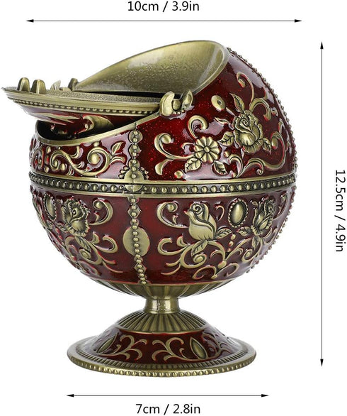 Windproof Ashtray with Flip Lid, Global Shaped Dragon Pattern Zinc Alloy Smoking Ash Tray for Home Office Crafts