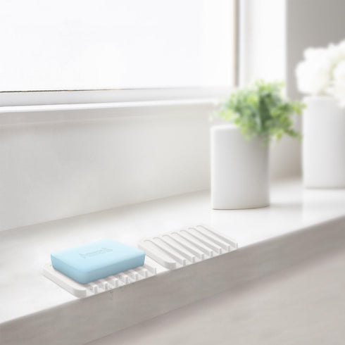 Anwenk Flexible Silicone Soap Dish, Shower Waterfall Tray Saver Holder for Bathroom/Kitchen, 2 Pack