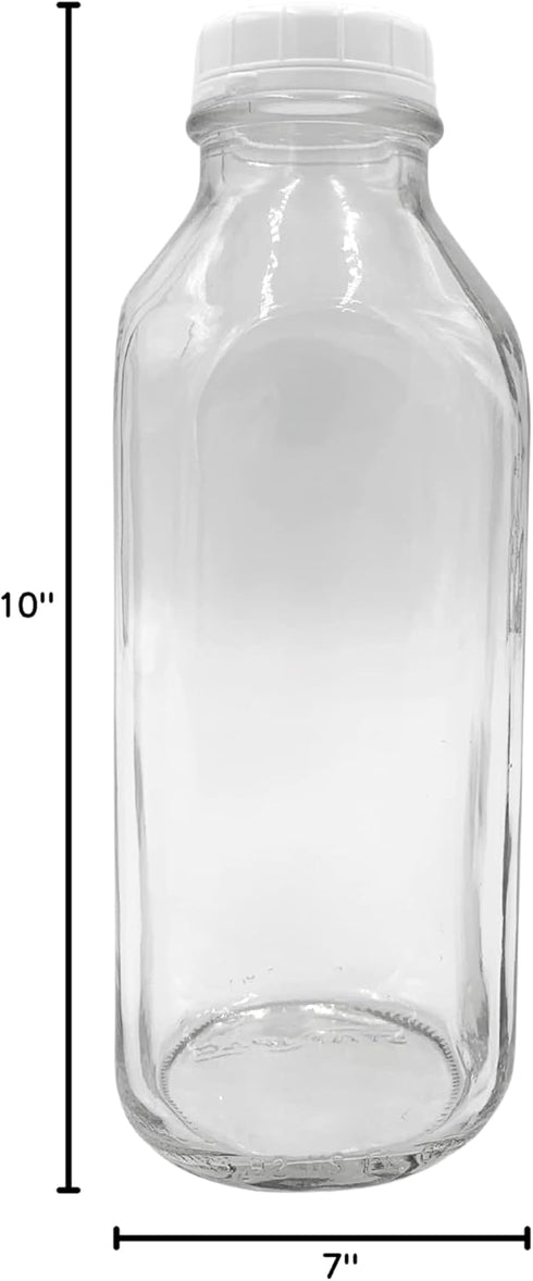 The Dairy Shoppe 1 4 Pack 33.8 Oz Ltr. Glass Milk Bottle with Cap. Square Style