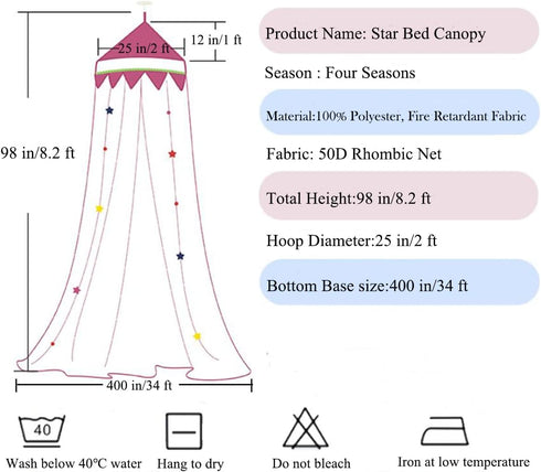 Bed Canopy with Lights for Girls,Gold Star Princess Crib Canopy Curtains,Extra Large Dome Mosquito Net Reading Nook