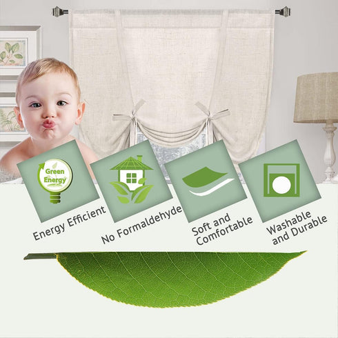 H.VERSAILTEX 63 Inch Tie Up Linen Curtains, Natural Textured Privacy Curtain, Multi Hanging Ways, 42x63