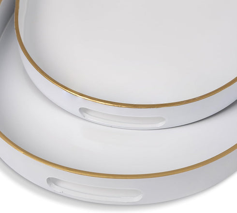 Set 2, MAONAME White Serving Trays with Handles, Oval Decorative Trays for Coffee Table, Nesting Tray of Plastic Vanity