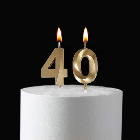 Bailym Gold Number 40 Birthday Candles - Cake Topper for 40th Birthday Decorations Party