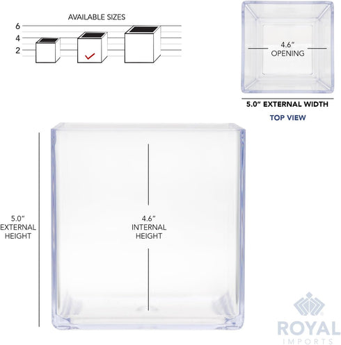 Royal Imports Clear Flower Acrylic Vases Cubes - Decorative Centerpiece for Home or Wedding, Non-Breakable Plastic, 5x5