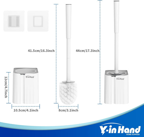 Toilet Bowl Brush and Holder Set, Compact Scrubber for RV and Bathroom Cleaning, 360°PP Bristle, White