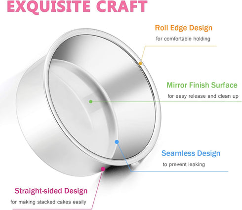 E-far 4 Inch Small Cake Pan Set of 4, Stainless Steel Mini Round Baking Pans, Non-Toxic & Healthy, Dishwasher Safe