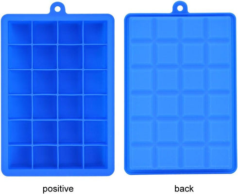 Ice Cube Tray - Silicone Square Ice Trays Easy Release Stackable Mold with Removable Lid, 24 Cavity (2 Pack, Blue)