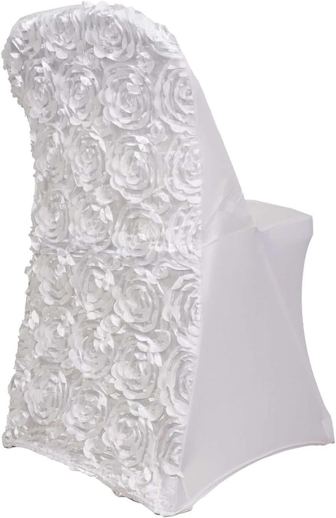 1 Set Rosette Efavormart White Satin Spandex Stretch Folding Chair Cover for Party Dining Chairs Wedding W/Foot Pockets
