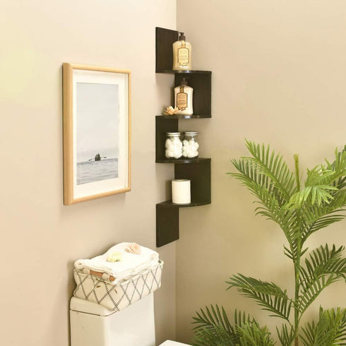 4 WELLAND Zig Zag Tiers Black Finished Floating Shelf,Wall Mounted Corner Wall Shelf for Bed Room,Living Room,Kitchen