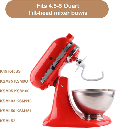 C-shaped K45DH Coated Dough Hook, Attachment for KitchenAid 4.5-5.0 Quart Bowl, Compatible with K45